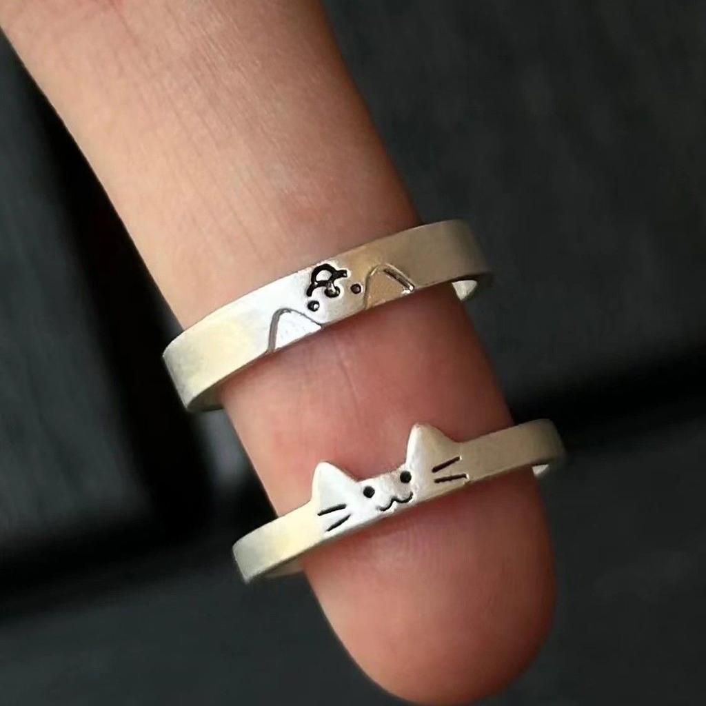The Same Cat and Puppy Couple Ring Female Niche Design Can Be Stacked with Tide Plain Ring Men's and Women's Ring Jewelry
