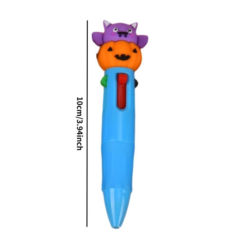 23 Pcs Halloween Four-Color Retractable Ballpoint Pens, 3D Cute Halloween Bat Stacked On Pumpkin Topper, Student , School & Office Supplies,