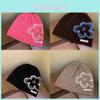 Streetwear Knitted Flower Hat With Wide Brim For Winter Warmth And Sun Protection