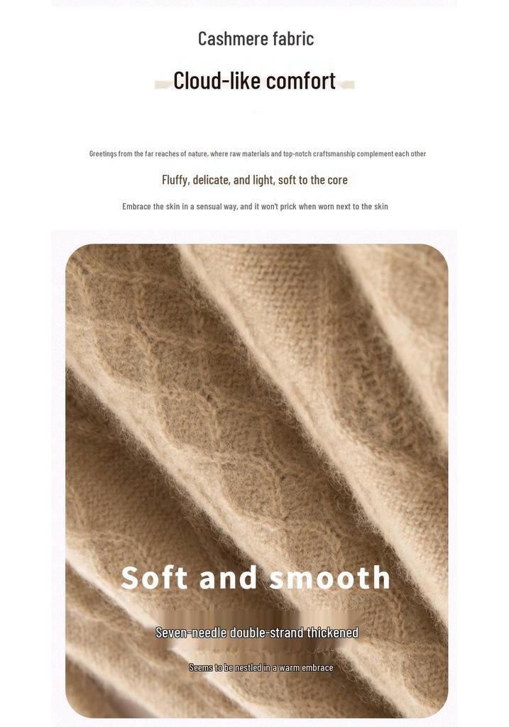 2024 Women's High Neck Cable Knit Cashmere Sweater - Thick, Warm, Short Base Layer for Autumn/Winter
