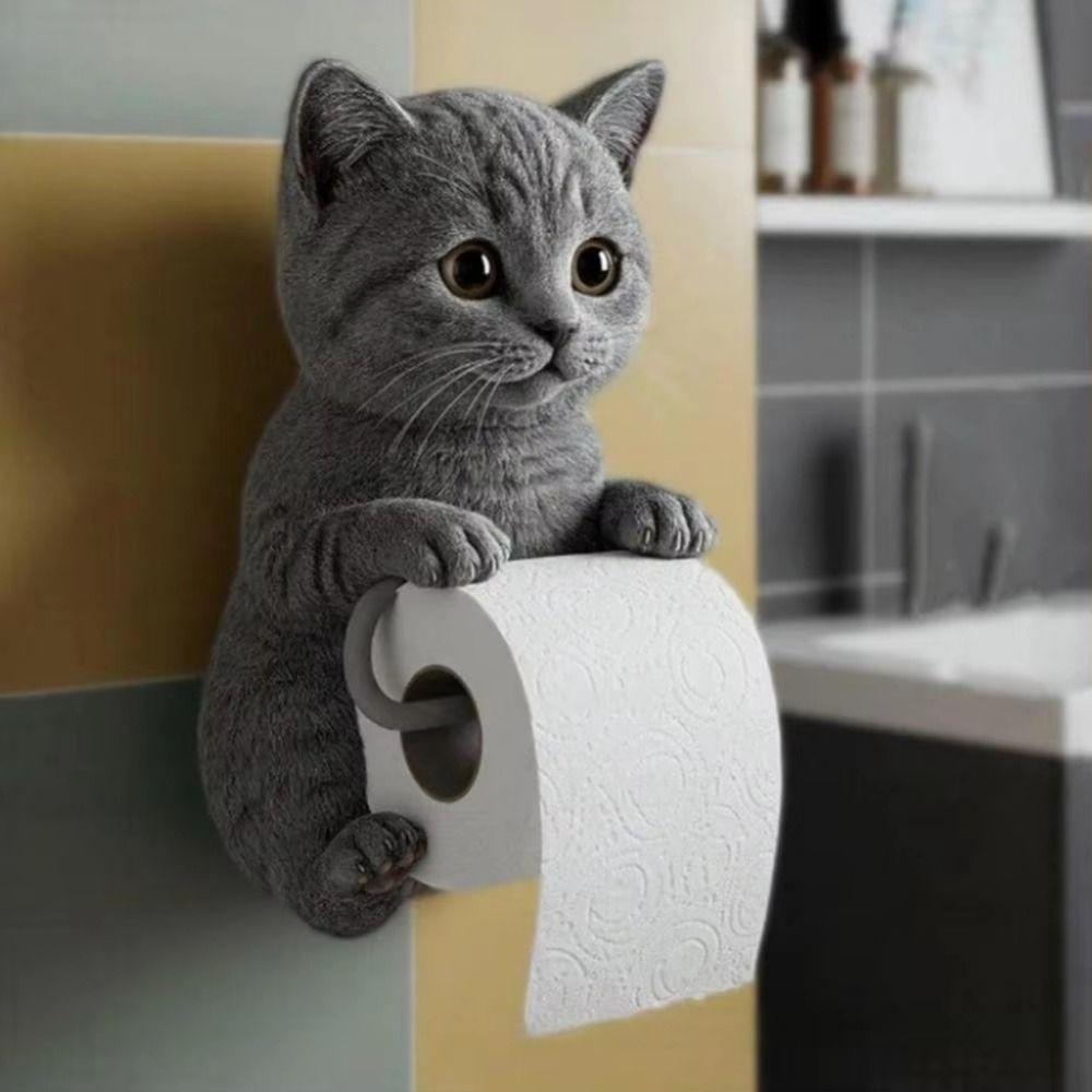 Simple Installation Cat Toilet Paper Holder 3D Cat Shape Hanging Paper Towel Stand  RV Travel