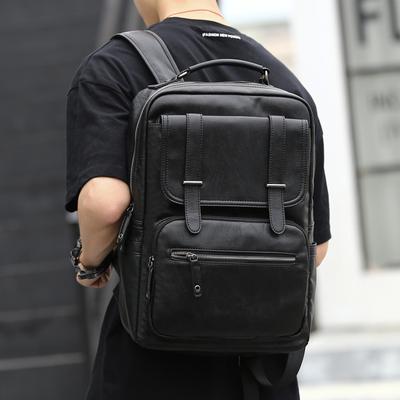 Sac à Dos Homme PU Cuir Sac à Dos Grand Sac à Dos pour Ordinateur Portable Mâle Noir Cartable pour Adolescents Garçons