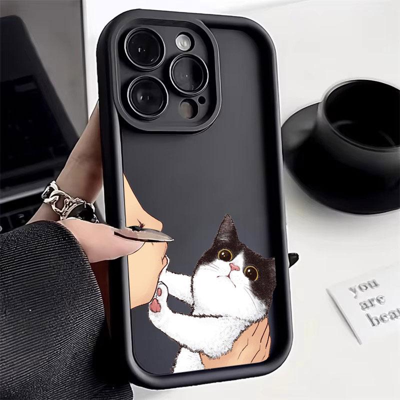 Cat Kissing Illustration Art Phone Case for iPhone 17 16 15 14 13 12 11 Series Pro Max Plus Double Layer Protection