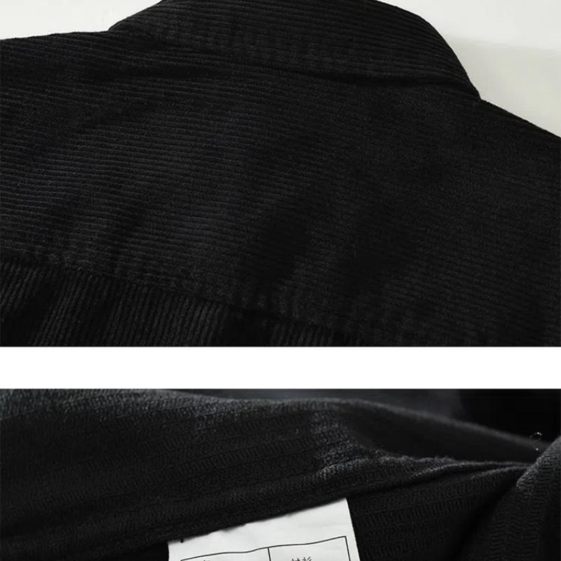 Japanese Retro Style Long Sleeve Shirts for Men Autumn and Winter Corduroy Loose Shirt Casual Pure Cotton Double Pockets Printed Shirts