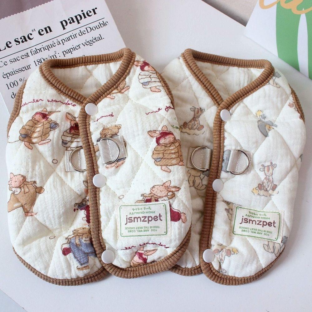 Cute Rabbit Printed Pet Dog Clothes Thickened with Velvet Jacket Teddy Bear Coat Pet Supplies Cat Clothes Puppy Clothes Vest