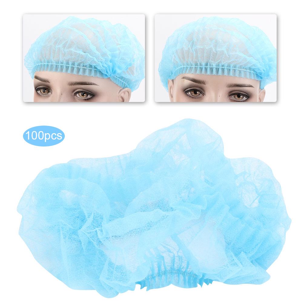 100Pcs Non Woven Disposable Pleated Shower Hat Blue for Bath Spa Hair Home Bathing Hats