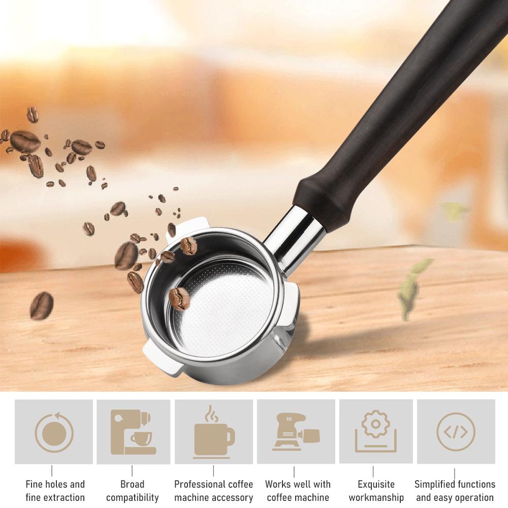 54mm 3 öron Rostfritt stål Bottenlöst Naken Portafilter Trä Kaffehandtag Kopp Filterkorg