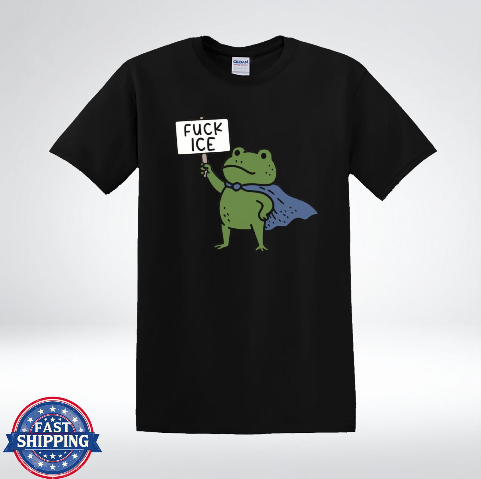 Frog Fck ICE Funny Protest Cartoon Activist Graphic T-Shirt S