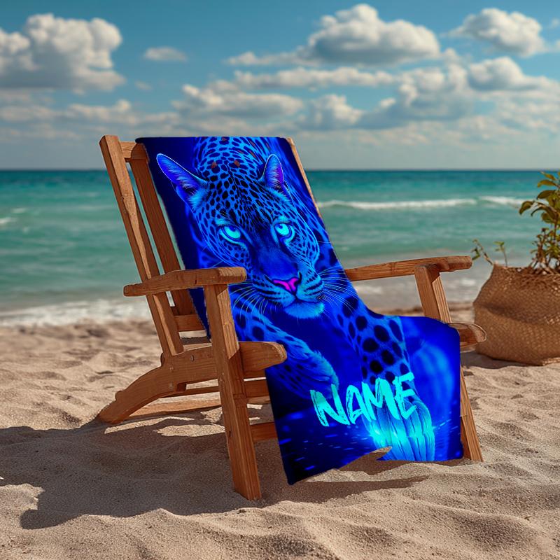 Custom Name Ultra-Soft Beach Towel with Leopard Theme,Ideal for Pool - Camping, Diving - Perfect Travel Essential, Vibrant Beach Towel.