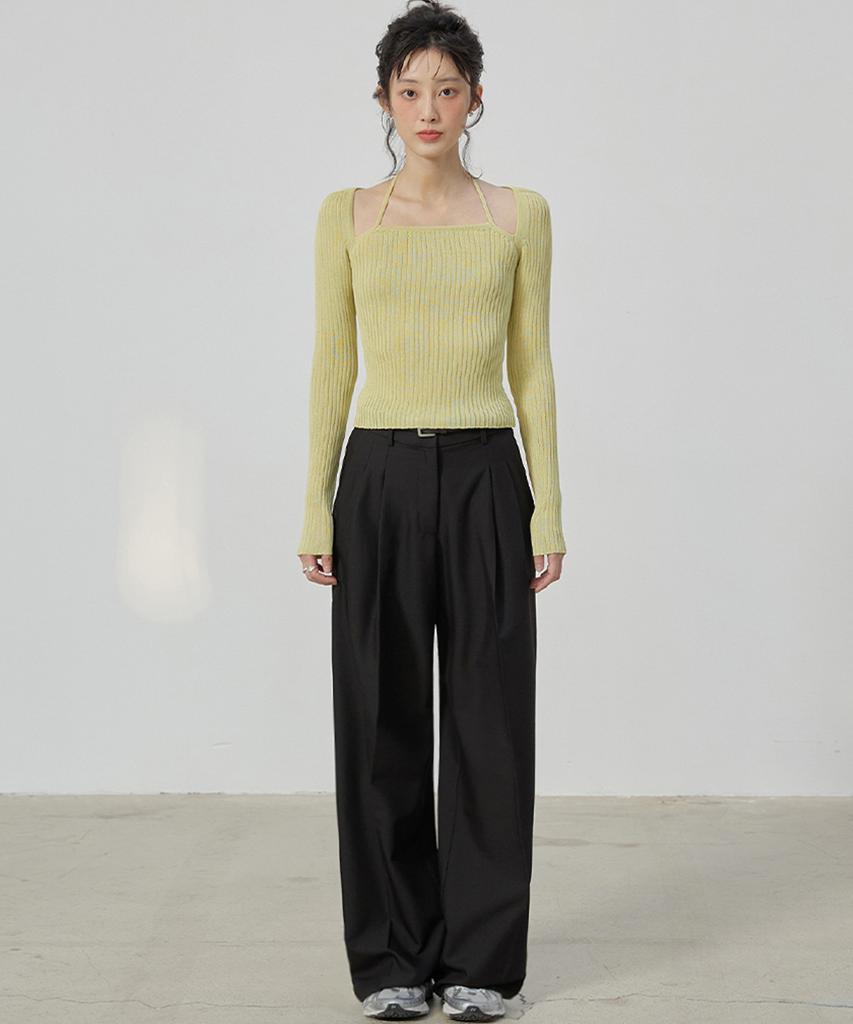 Michikoleondeonkosino Relaxed Double-Pleat Wide Slacks Black
