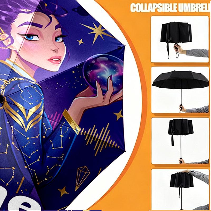 Custom Name Personalized Kpop Demon Hunter Print Umbrella, Auto Open Close, 8‑Rib Sturdy Frame, Commute Camping Hiking Use, Birthday Gift