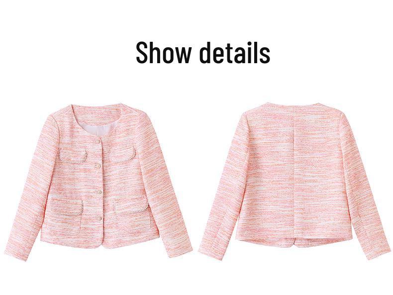 2025 Stylish Striped Beaded Round Neck Short Jacket – Spring & Autumn Collection