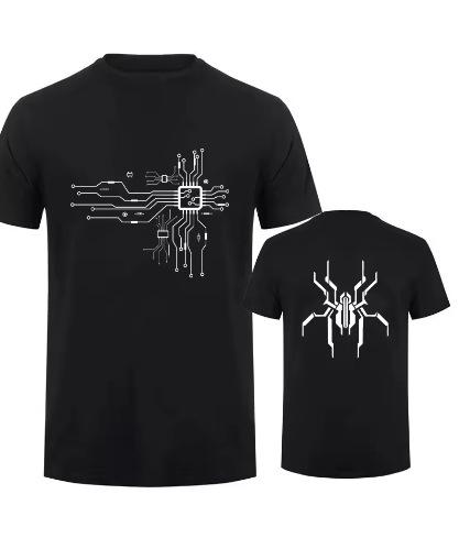 New Men's T-Shirt O-Neck Men's T-Shirt, Men's T-Shirt CPU Processor Circuit Diagram Printing Man Top T-Shirt T