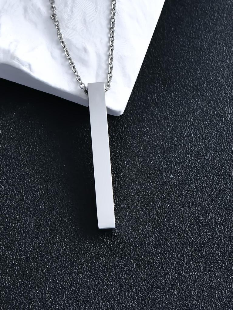 Men's and Women's Minimalist Titanium Steel Rectangular Pendant Necklace