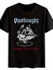 Schwarzes Grafik-T-Shirt mit ONSLAUGHT Power From Hell Print - Retro Rockband Design