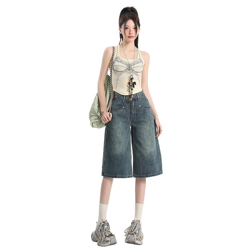 Women's High-Waist Loose Wide-Leg Cropped Jeans - Summer 2025 Slimming Straight Fit