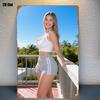 Pc Metal Sign Featuring a Sunny Beach Vacation Style a Combination of Fashionable Shorts for Western Women And a White Top