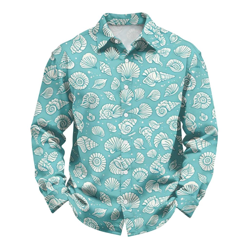 Men's Hawaiian Loose Fit Long Sleeve Shirt with Classic Collar Vintage Casual Button Down Shirt Suitable for Spring and Autumn Wear