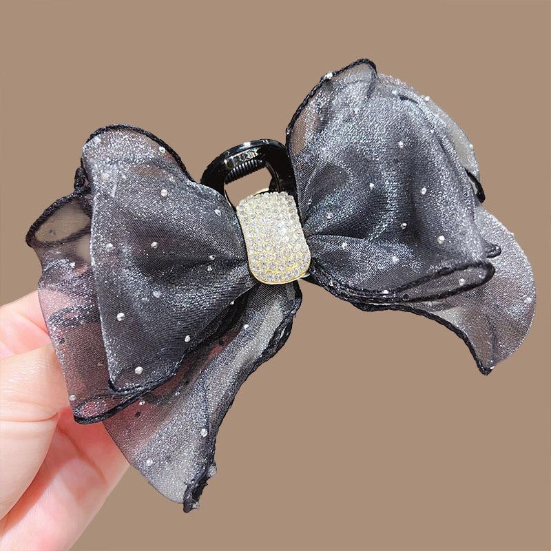 Sweet Mesh Tulle Big Bow Hair Claw Clips for Women Solid Colours Elegant Bowknot Ponytail Clip New Headdress Accessories