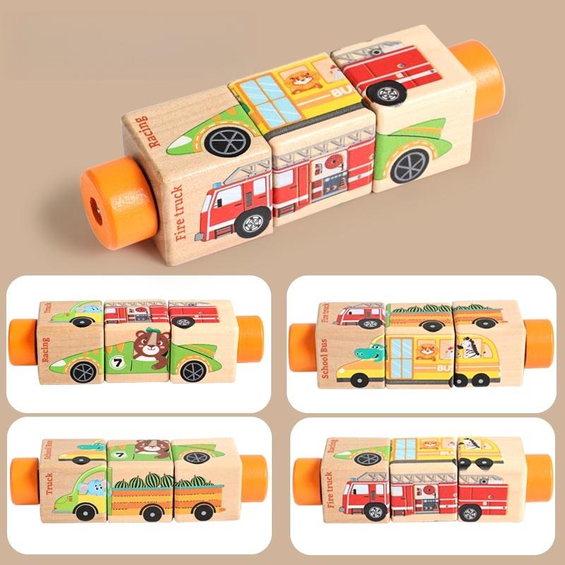 Baby Wooden Rotating Jigsaw Puzzle Hand Bell Toy Baby Mobile Musical Rattle Toy Montessori Puzzle Game For Babies Newbaby Gift