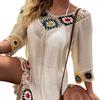 Off-the-shoulder Three-quarter Sleeve Hook Flower Stitching Irregular Tassel Beach Sun-proof Blouse Ethnic Style Dress