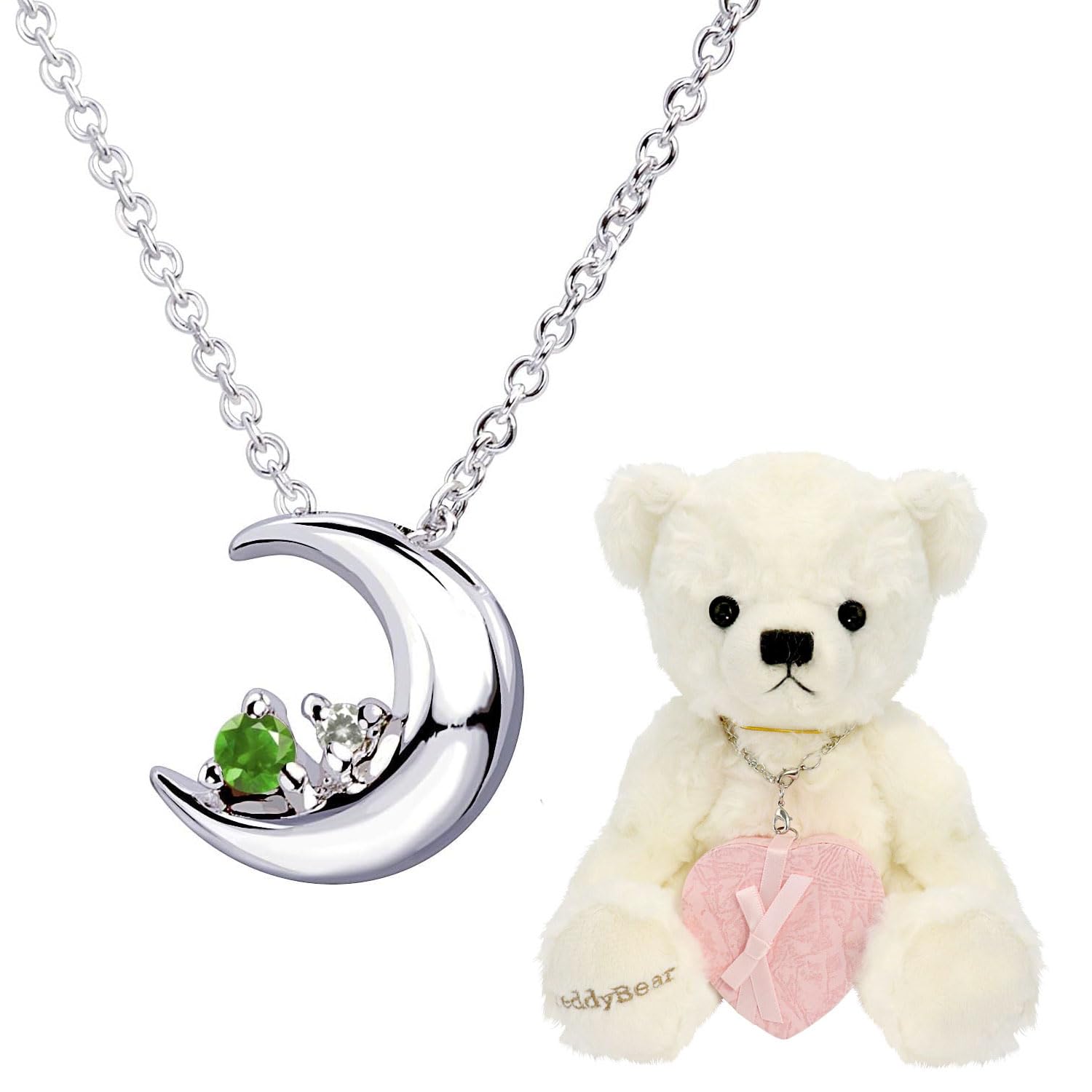 

Crescent Moon Necklace Natural Diamond x May Emerald Pearl White Bear [Sears] Women s e-1625-tdt-01-w05