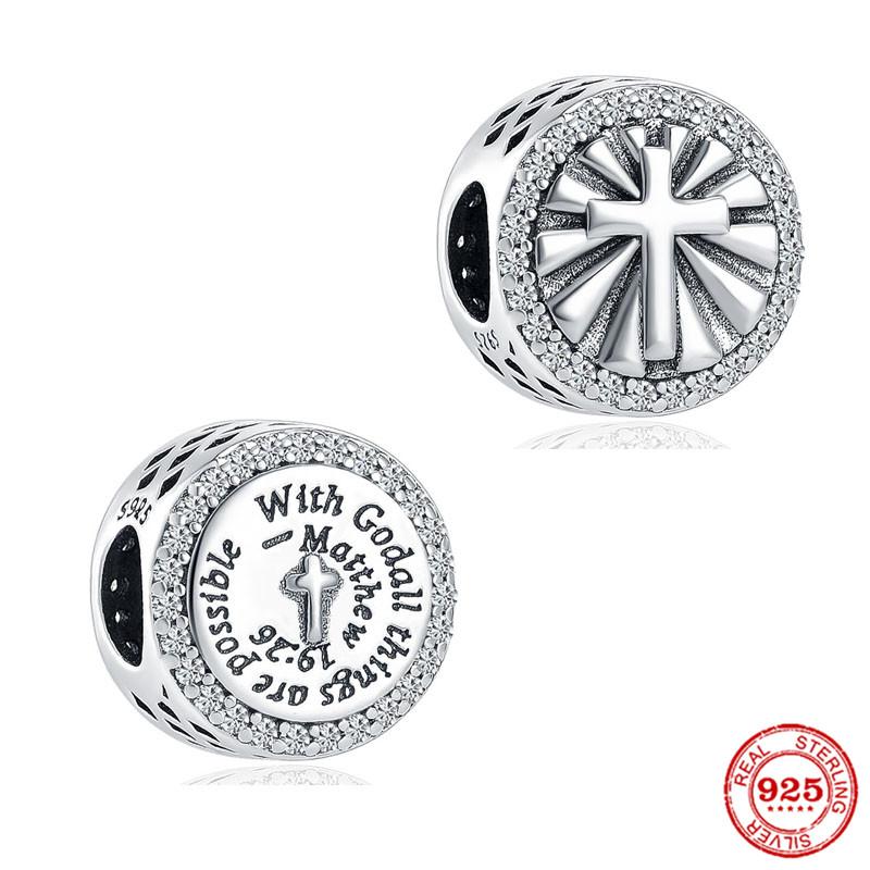 925 Silver Sparkling Cross Safety Chain Dangle Charm Buddha statue Goddess Bead Fit Original Bracelet DIY Jewelry For Women Gift