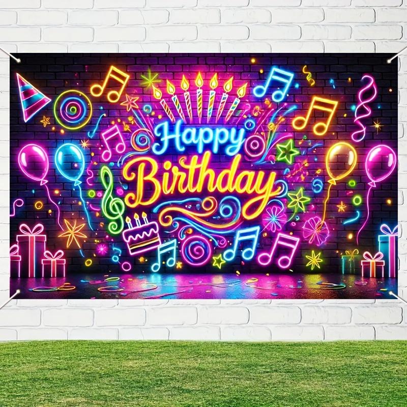 Neongrün Musik Geburtstagsparty Hintergrundtuch mit bunten Lichteffekten, geeignet für Aktivitäten im Innen- und Außenbereich