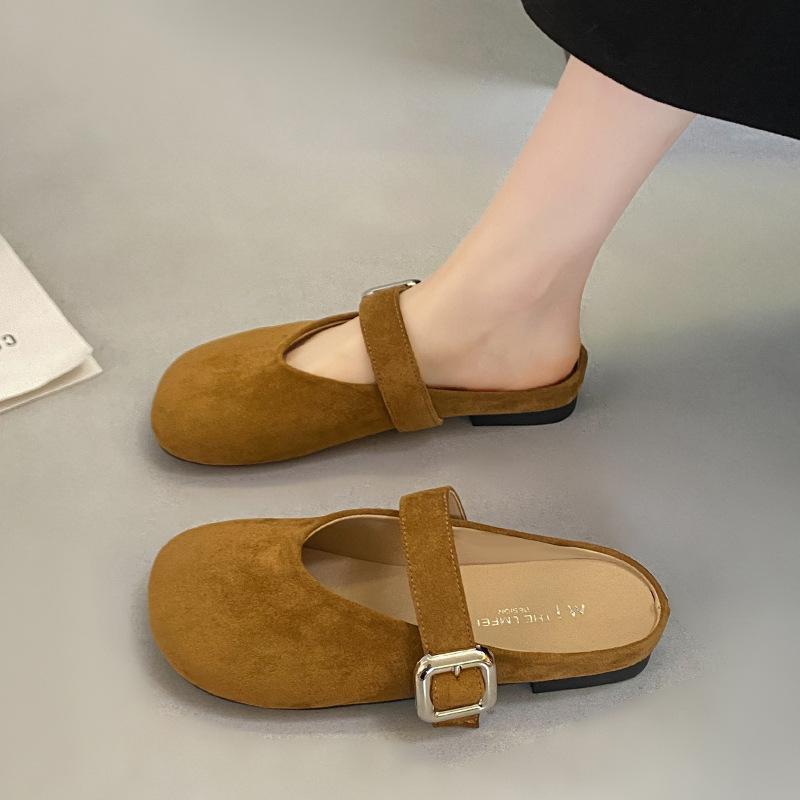 Baotou Half Slippers Women Wear Lazy One Pedal Thick Heel Summer New with Skirt Cool Slippers
