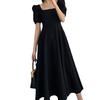 Summer New Ins Tea Break Dress, Temperament One-Shoulder Knee-Length Hepburn Style Black Dress for Plus Size Women