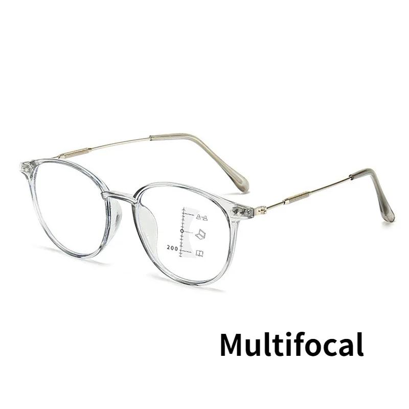 Ladies Round Frame Multifocal Presbyopia Glasses Anti Blue Light Finished Progressive Reading Eyeglasses Prescription Eyewear