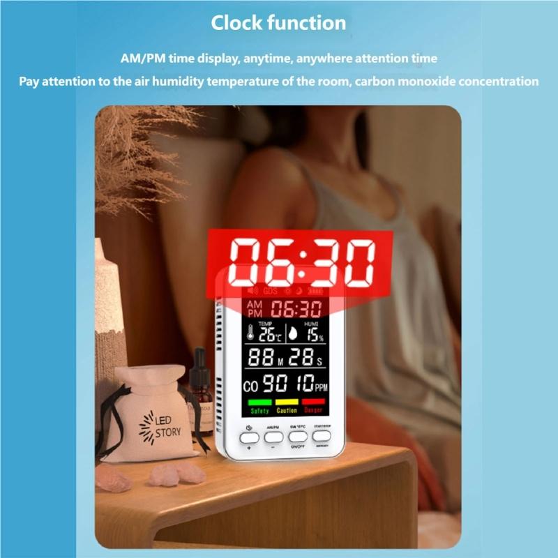 Intelligent Harmful Gas Alarm With Temperature Moisture Display Clock And Magnetic Back For Indoor Use