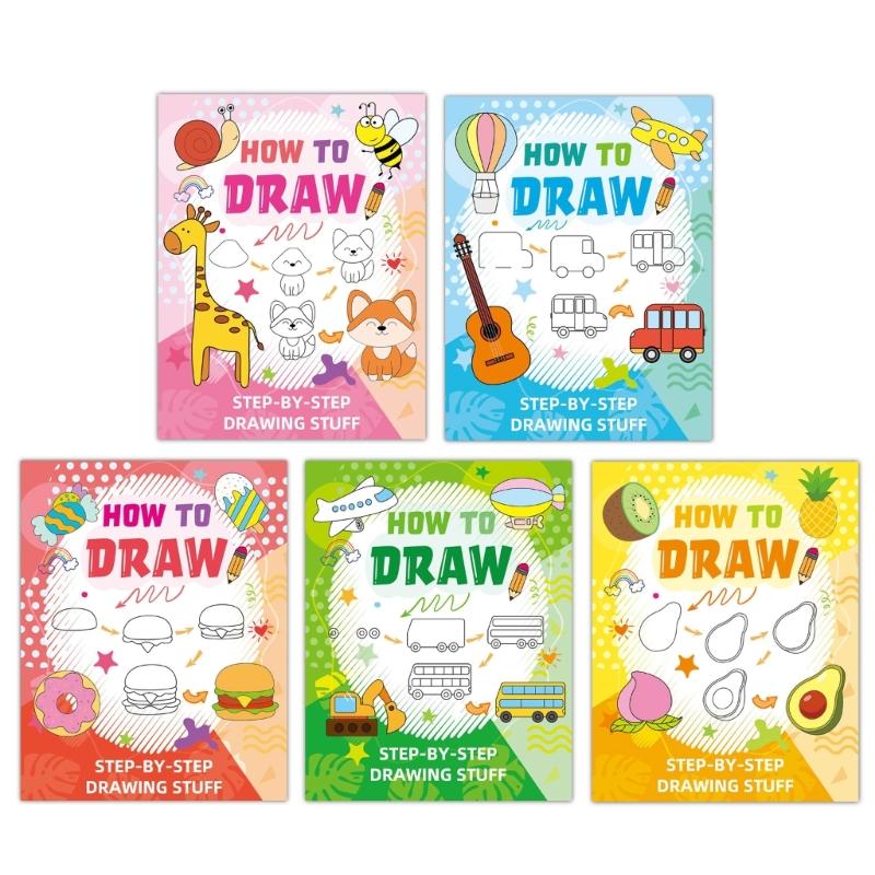 Schritt-für-Schritt-Zeichnungsbuch Lieblich Pädagogisch Frühes Lernen Essen Tier-Themen Malbuch Einfach zu Zeichnen