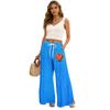 Damen Sommer Boho Palazzo Hose Hohe Taille Weites Bein Druck Freizeithose Mit Taschen