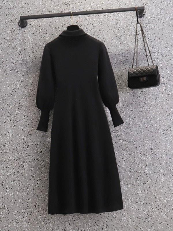 Plus Size Women's Thickened Mid-Length High-Neck Sweater Dress for Autumn/Winter 2025 - Slimming Inner Layer