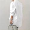Elegant Women Long Sleeved Shirt 2026 Fashionable Women's Spring and Autumn Solid Color Split Hem Loose OL Work Shirt White
