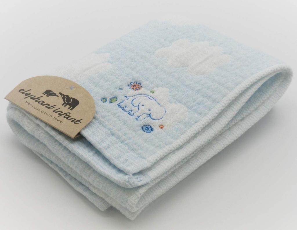 Baby Face Made In 25 X Meringue Elephant Infant BL Jōgan Towel, Japan, 70cm, Gauze, Blue, Design, ELMG-100