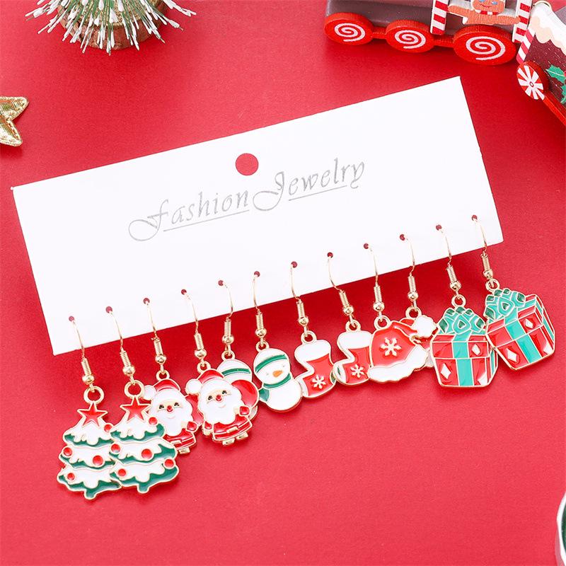 Colorful Drip Oil Santa Claus Earrings - Cute Cartoon Christmas Set for Women