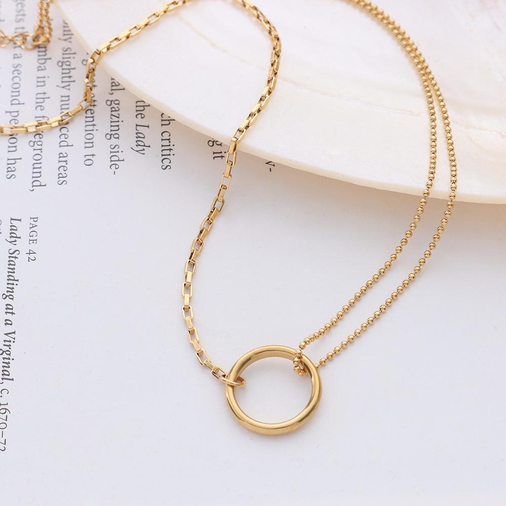 18 Karat Gold Geometrischer Kreis Doppelkette Halskette - Europäischer & Amerikanischer Stil