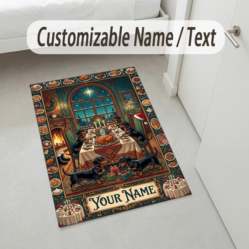 Dog Theme Crystal Velvet Rug Personalized Custom Name Text Soft Floor Mat Home Decor