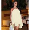 2026 Womens Sheer Mesh Backless Tie-Neck Loose Slip Dress Sexy Streetwear Short Maxi