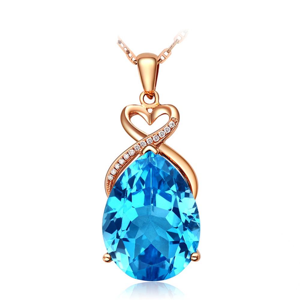 

5 Carat Swiss Blue Pear Drop Pendant Necklace Women Luxury Heart Shape Engagement Gemstone Jewelry