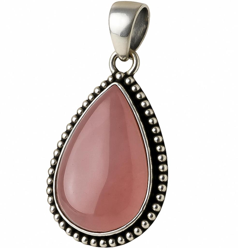 Rosenquarz Anhänger, Geschenk Halskette, 925 Sterlingsilber, Damenanhänger, Edelsteinanhänger, Handgefertigter Schmuck, Geschenk für Sie
