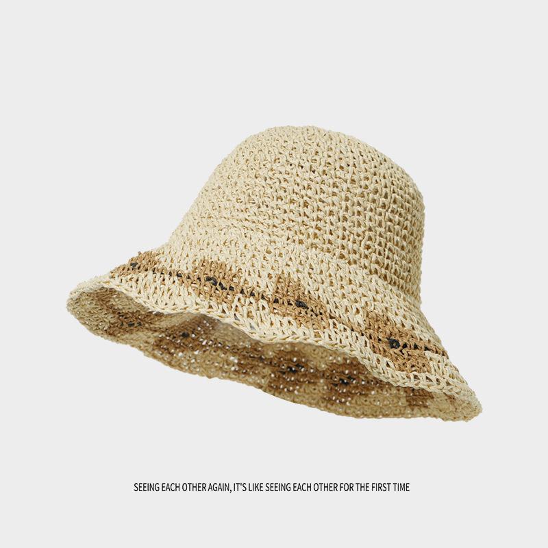 

Summer Wide Brim Straw Hat Handwoven Flower Decor UV Protection Sun Shield Outdoor Vacation Beach Trendy for Women 56-58 cm бежевий