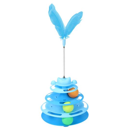 Cat Ball Track Toy Interactive Cat Ball Toy with Spring Feather Teaser 3-Tier Ball Track Cat Teaser for Indoor Cats And Kittens Exercise Enrichment