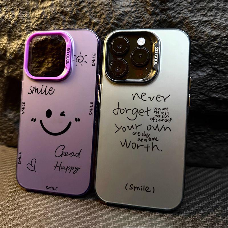 Smiling Face Electroplate Silver IMD For iPhone 15 14 Max Plus 11 12 13 Pro 16 Shockproof Back Cover Case Funda