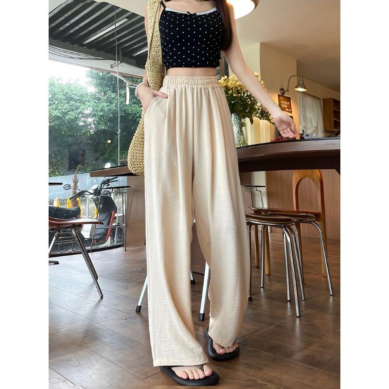 Blue Simple Casual Wide-leg Pants for Women New High Waist Drooping Small Summer Thin Cool Pants