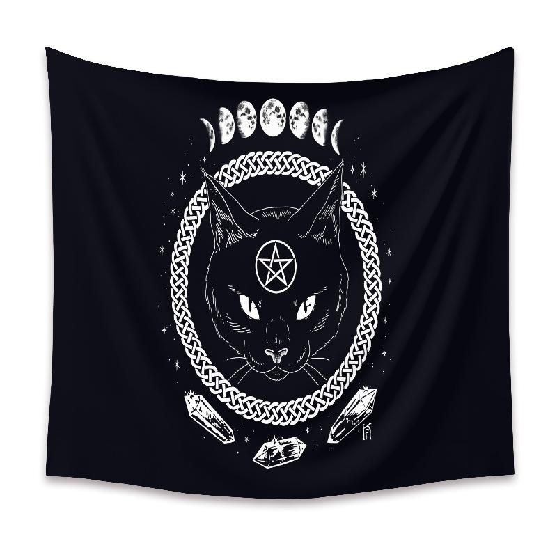 

Домашний декор черный кот гобелен луна готика татуировка хэллоуин искусство настенный гобелен спальня гостиная общежитие ткань 230x180 см тапиз 85X75CM
