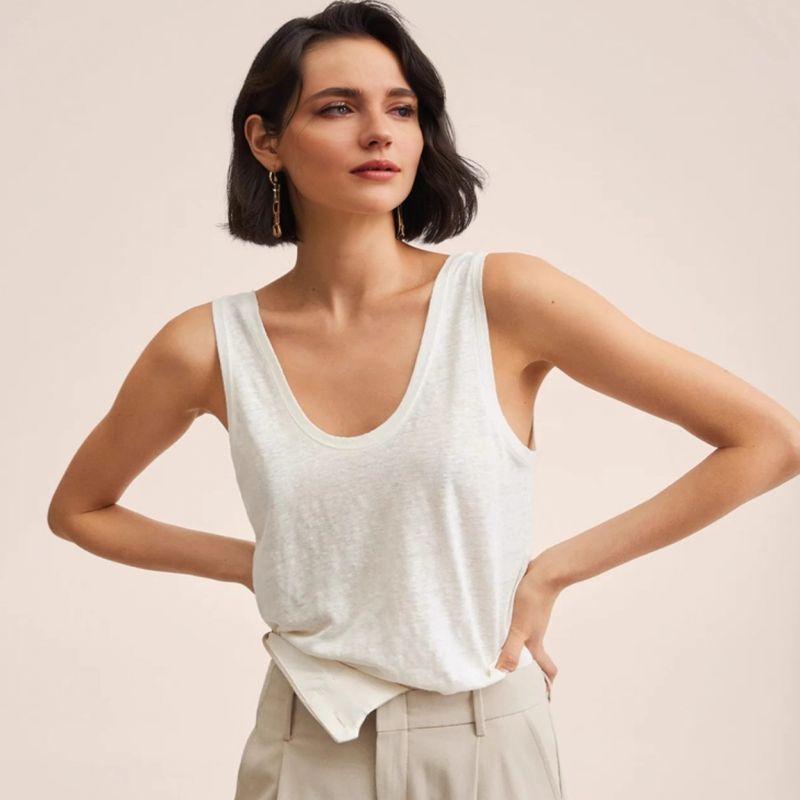 RR & II Linen Vest Top Foreign Trade Big Brand Withdraw from Cupboard Brand Women clothes Fan Luo Fano Export U-Collar Cotton and Linen