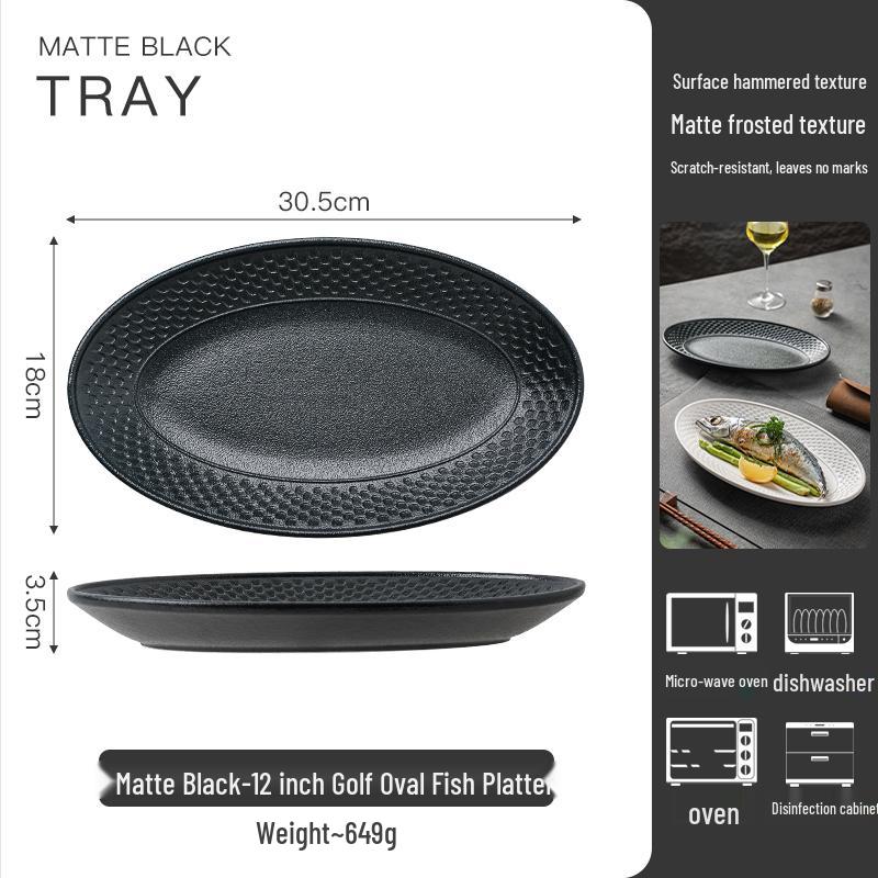 Oval Ceramic Fish Plate with Rock Texture - Stylish New Design for Dining and Serving Steamed Fish or Vegetables.
